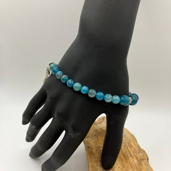 NEW Apatite Beaded 7.5 inch Bracelet with Rhinestone spacers Handmade - Picture 3 of 9
